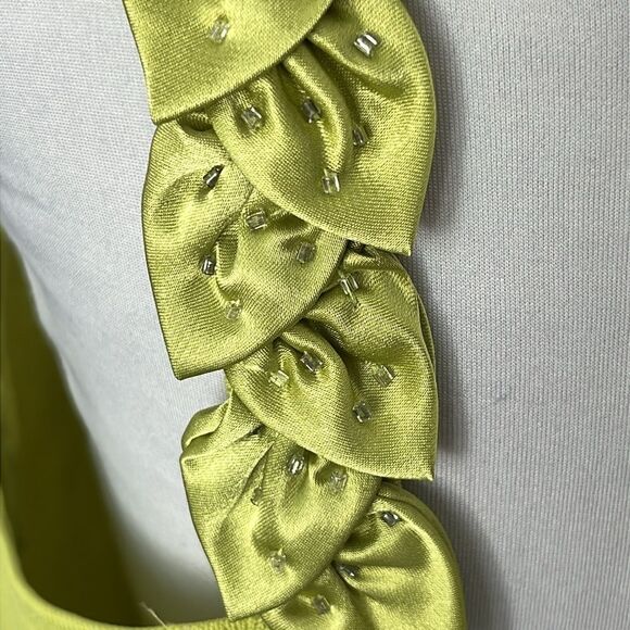 Ravel V Neck Satin Beaded Floral Trim Citron Color SZ XL - Picture 5 of 8
